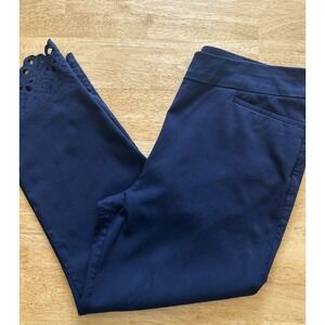 CHICO'S Brigitte Embroidered Cutout Slim Cropped Pants Navy Women's Size 2 US 12